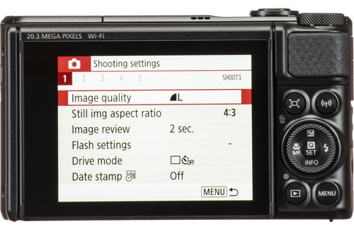 Canon PowerShot SX740 HS Back with menu screen