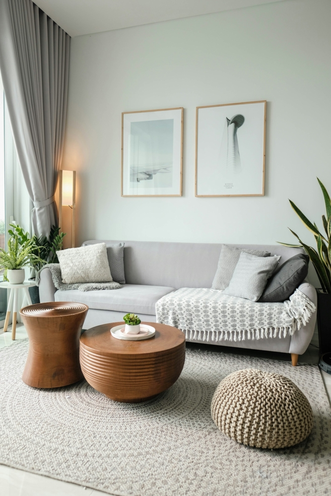 Livingroom with grey couch