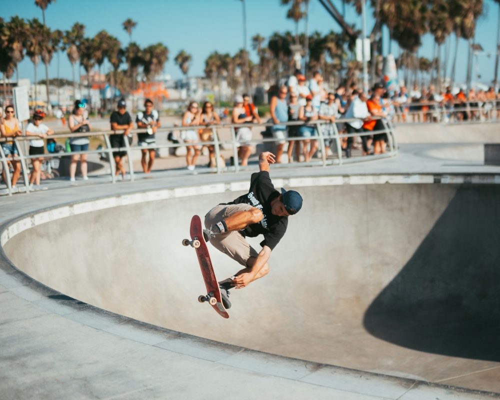 Man skateboarding doing a trick