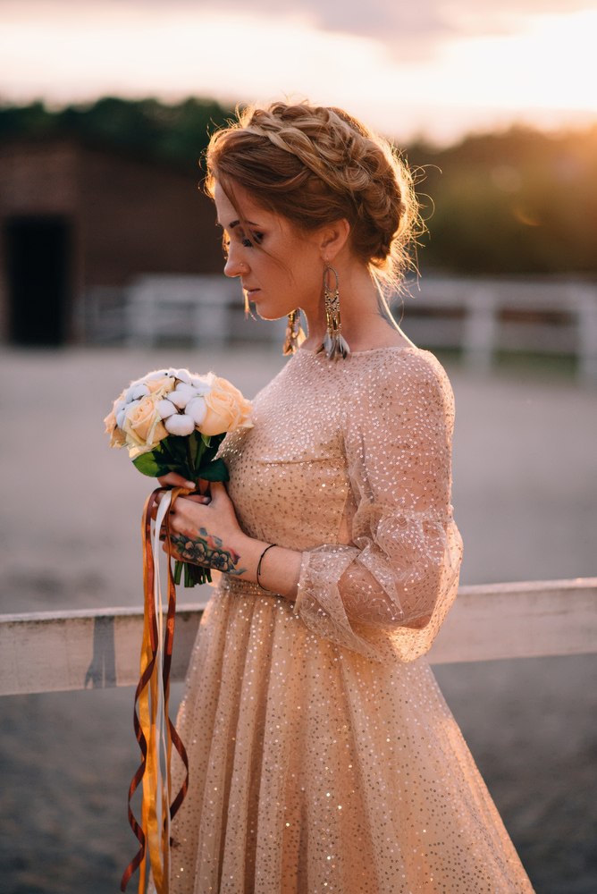 Bride with golden hour halo, rim lighting