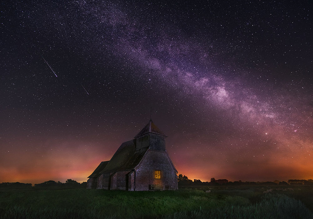 night sky above church