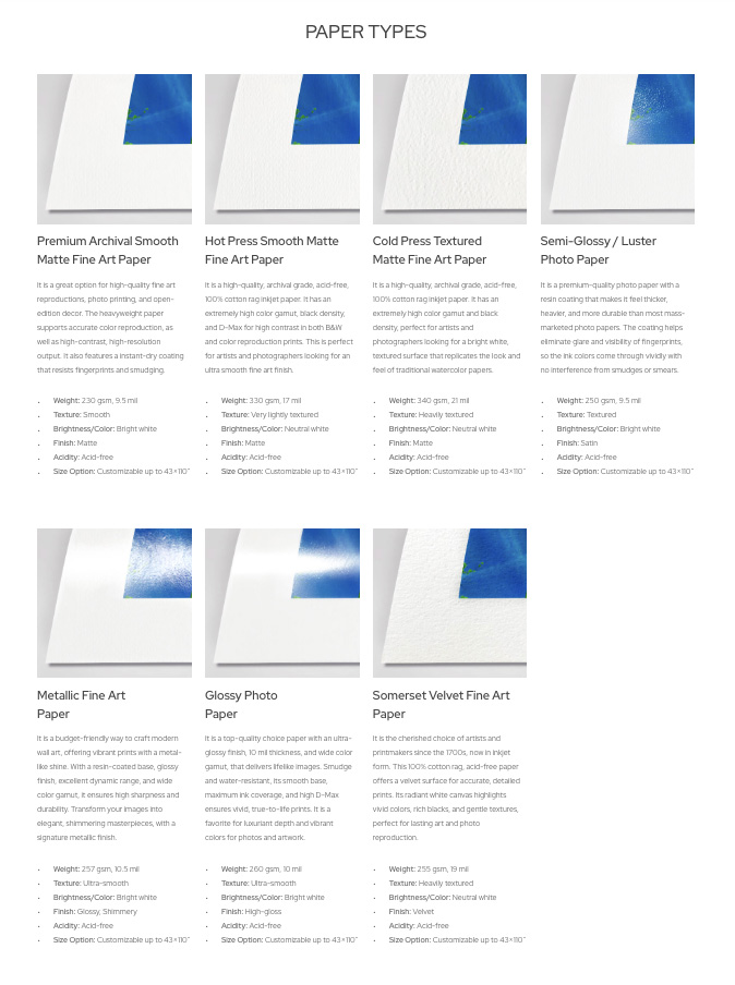 lumaprints fine art paper types