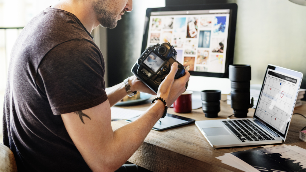 Photographer editing photos