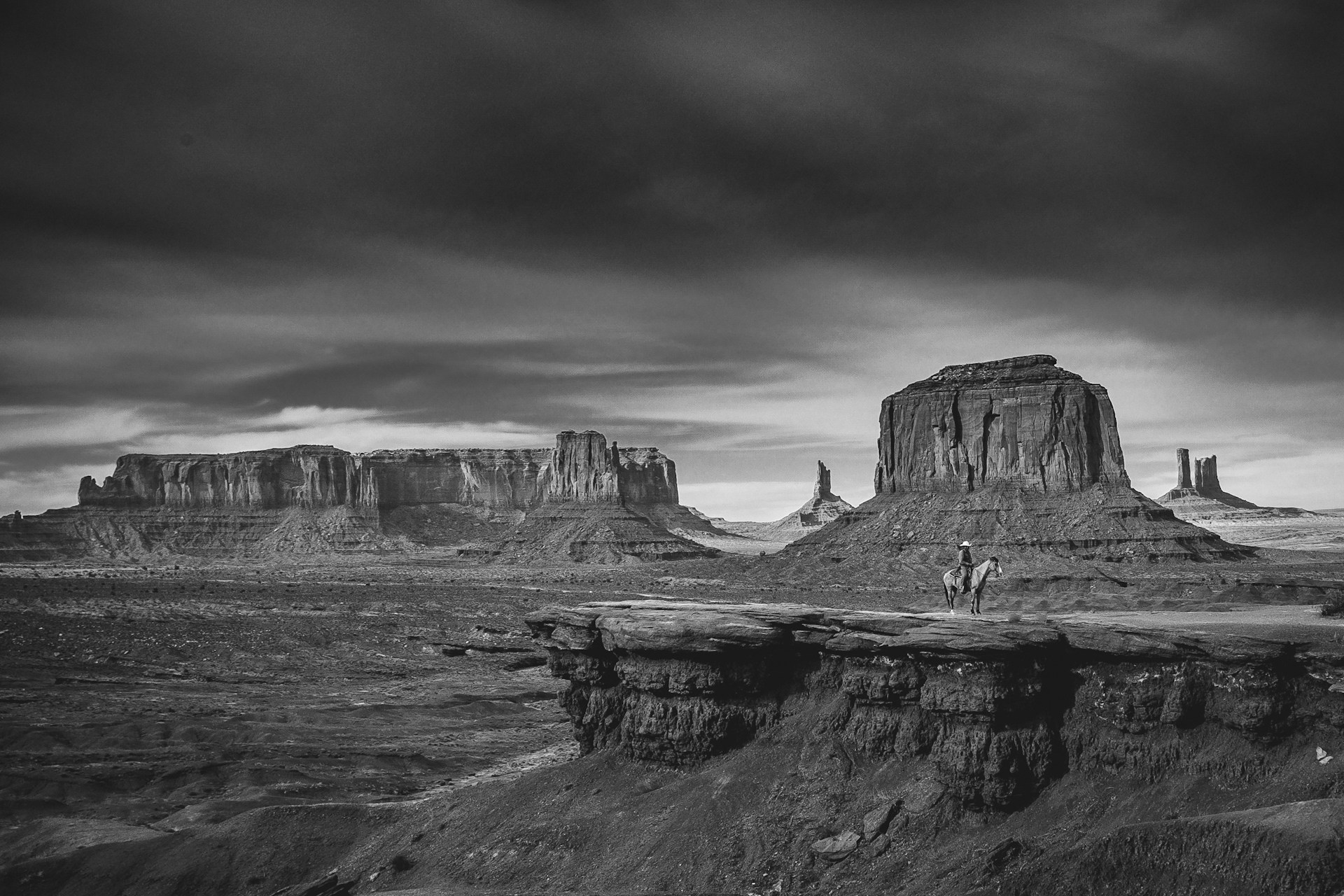 black and white desert landscape