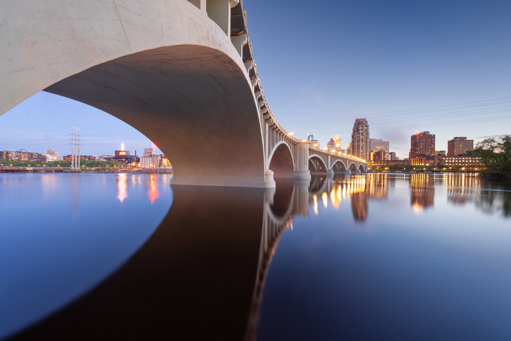 Minneapolis, Minnesota Third Avenue Bridge reflected in the Mississippi River