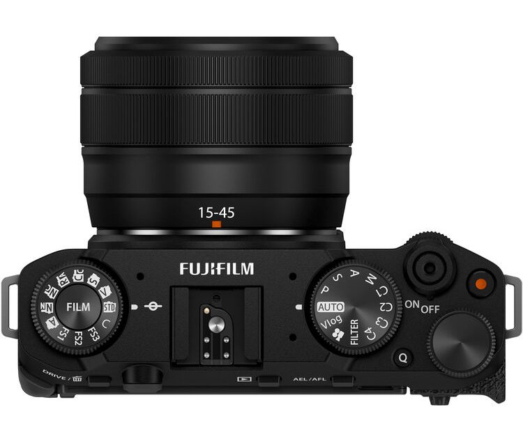 fuji x-m5 with lens top view
