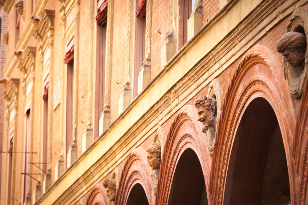 Building façade with arches and windows