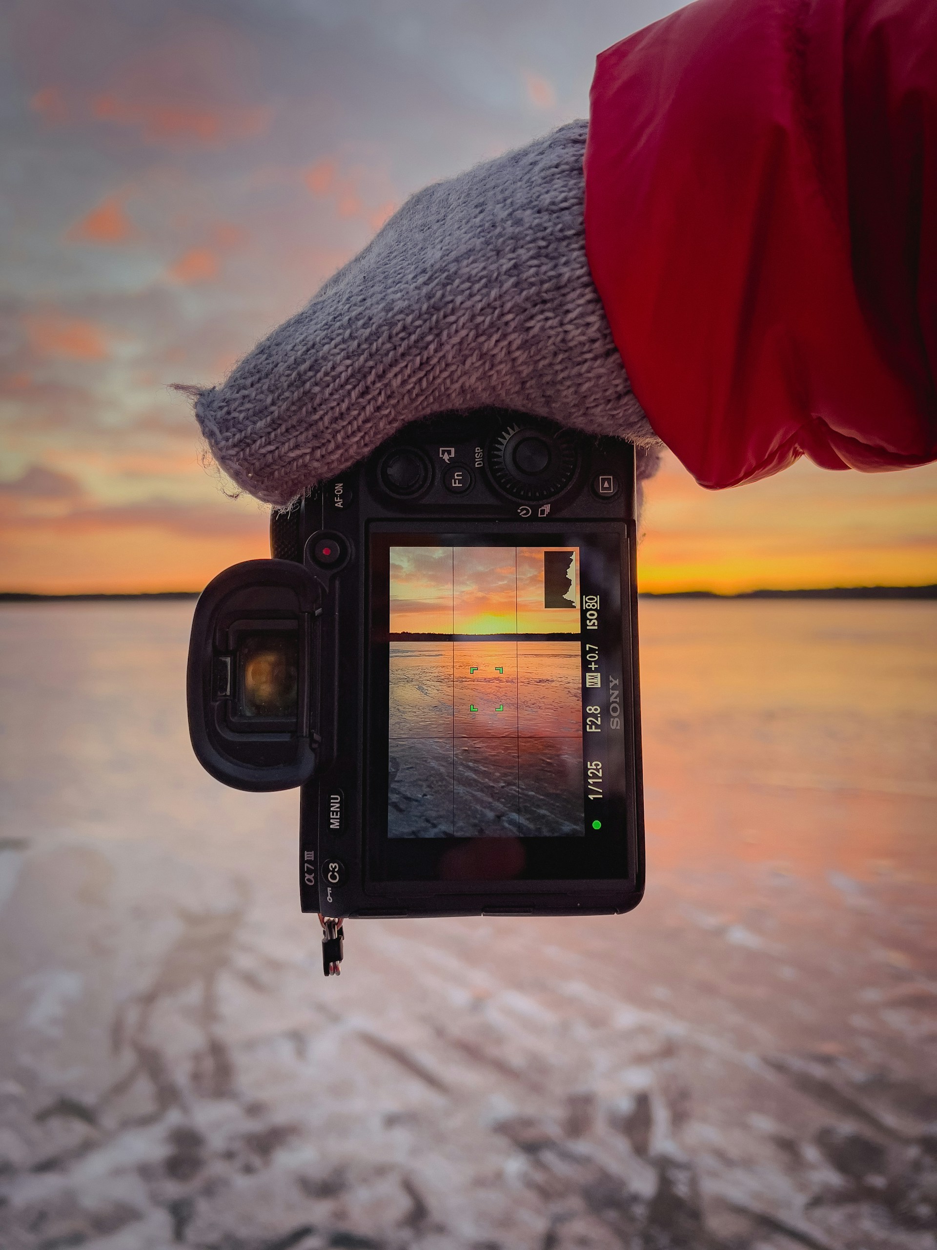 camera lcd looking at winter scene