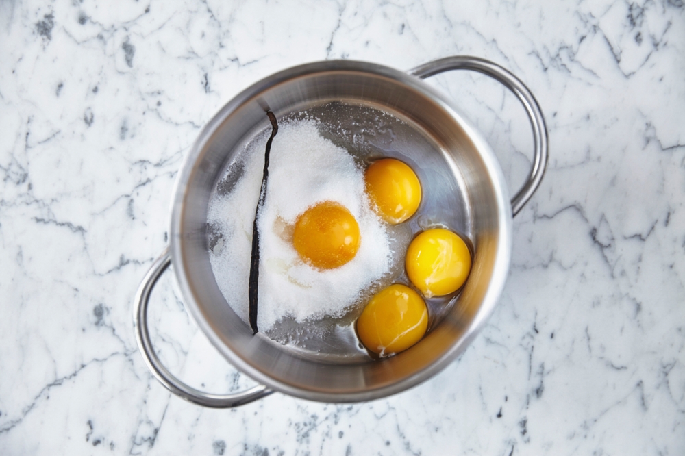 eggs and sugar in a pot