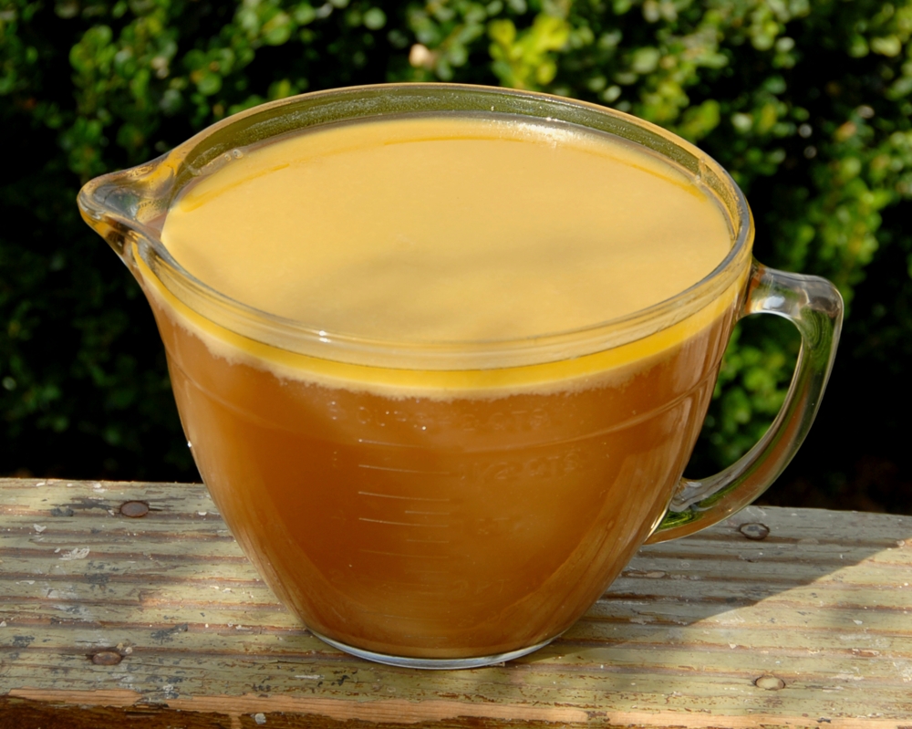 gravy in a glass pitcher