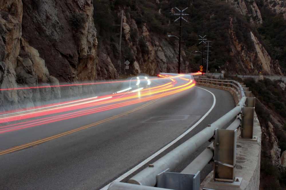 Long exposure of traffic on a curve