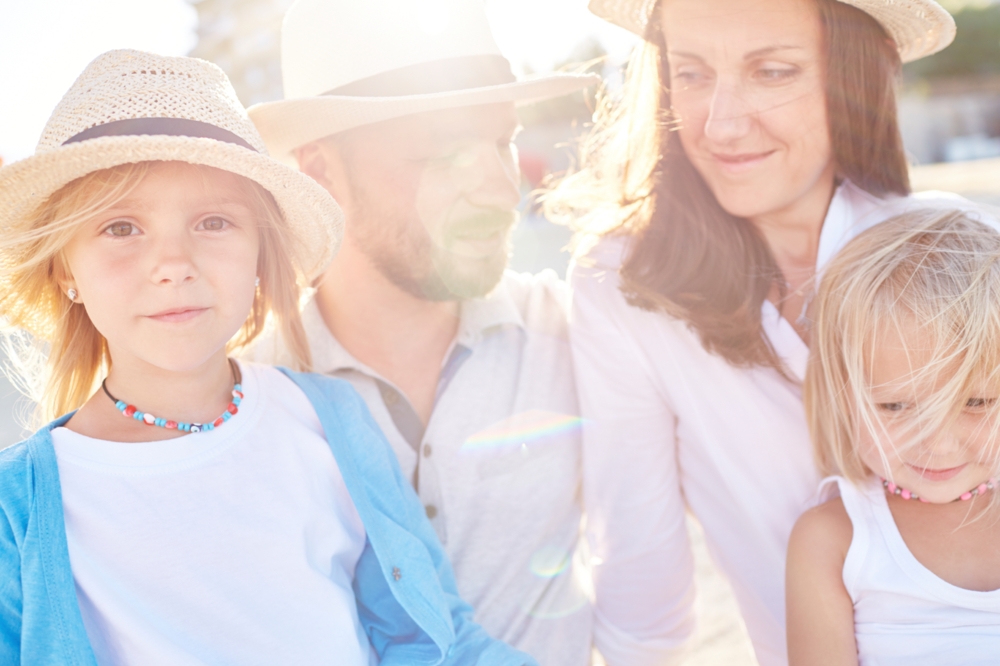 Family portrait on a bright sunny day
