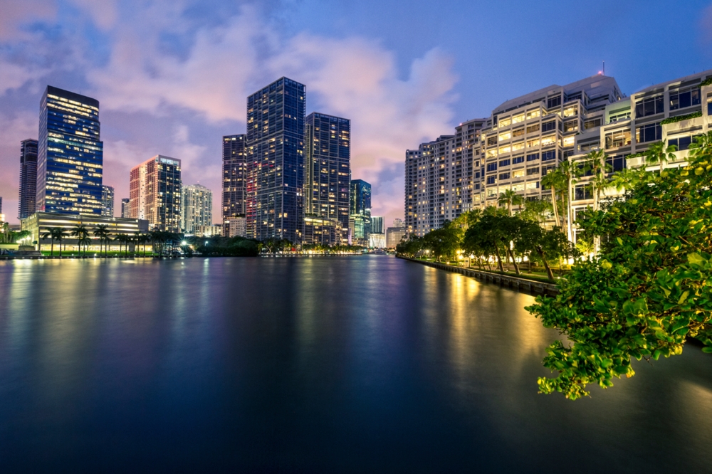 City on a like at night