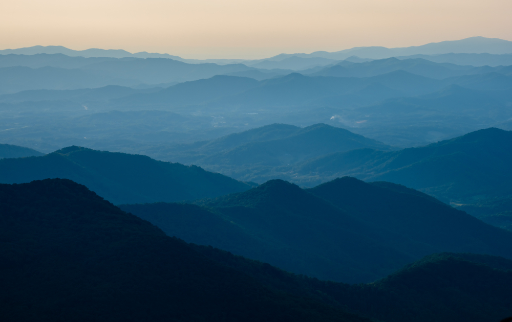 Blue Ridge mountains at sunset, NC.