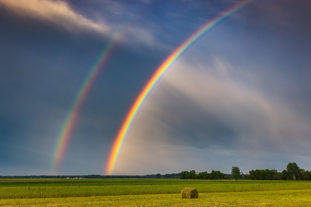Double Rainbow over farmland