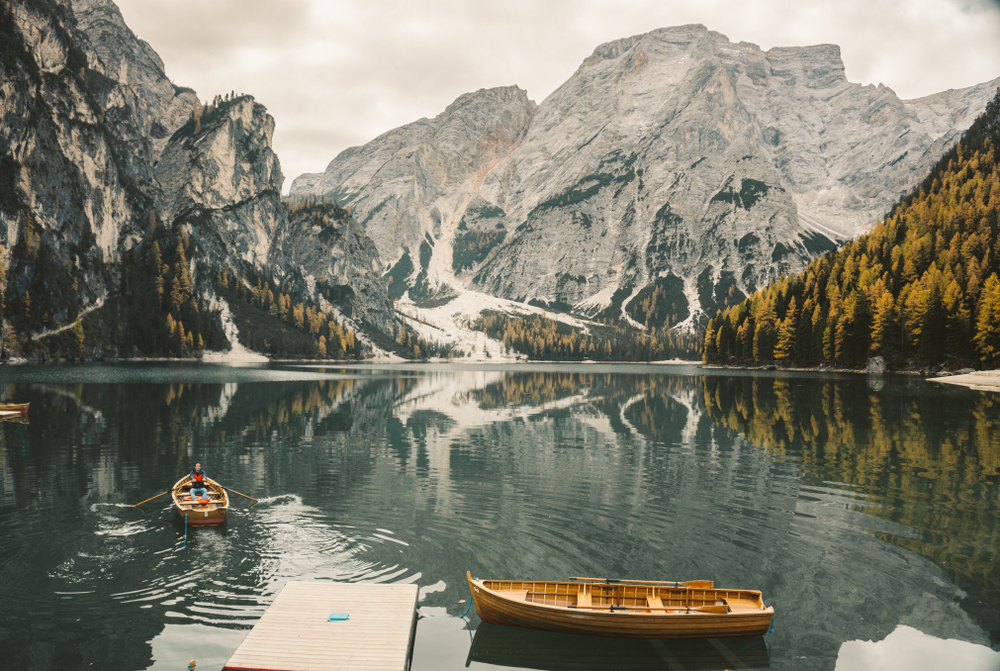 boat on mountain lake