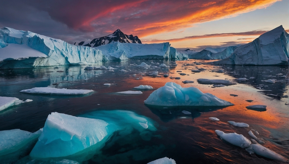 icy water with mountain in background
