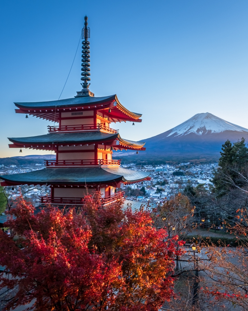 pagoda and mount fuji