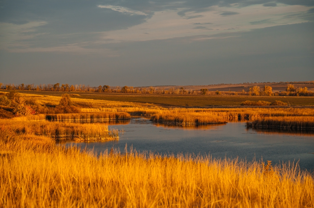 sunset in autumn over the lake