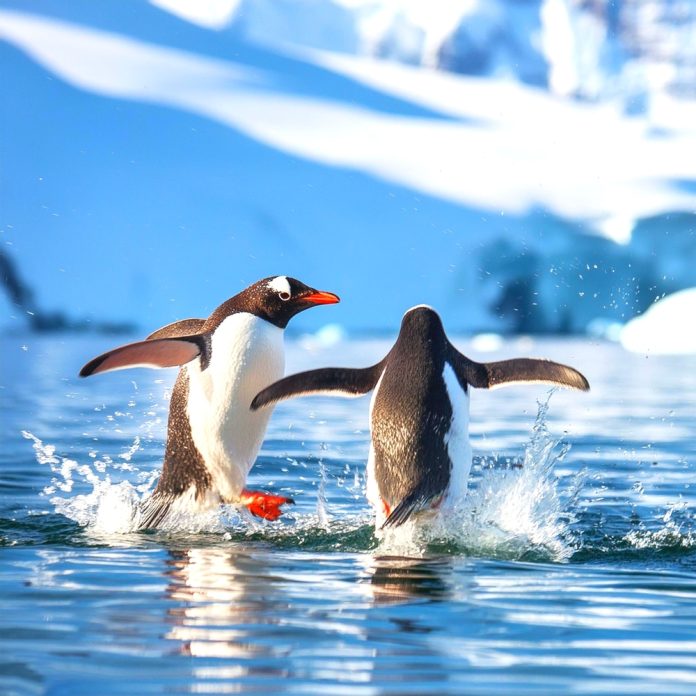 two penguins playing